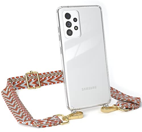 EAZY CASE Handykette - Verstellbarer Handyriemen kompatibel mit Samsung Galaxy A52 / A52 5G / A52s 5G, Kette für Phone, dünner Riemen, Taschengurt mit Hülle, Handyband, Blau/Rot - Karabiner Gold