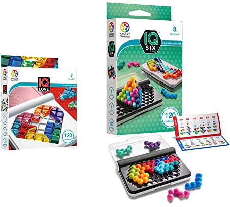 smart games - IQ Love, Puzzle Game with 120 Challenges, 2 Playing Modes, 7+ Years & - IQ Six Pro, Puzzle Game with 120 Challenges, 3 Playing Modes, 8+ Years