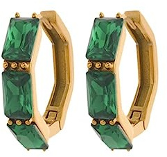 YAHOYA Eleganter schicker weißer grüner Zirkonia-Edelstahl-Hoop-Huggie-Ohrringe 18 Karat vergoldeter stilvoller Charm-Textur-Schmuck