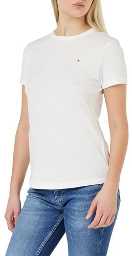 Tommy Hilfiger T-shirt Maniche Corte Donna 1985 Slub Slim Fit, Bianco (Th Optic White), L