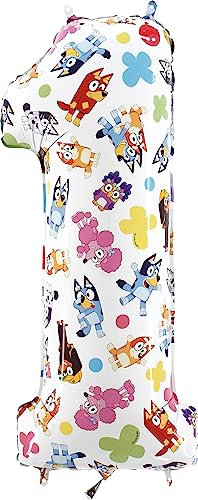 Toyland® Globo de aluminio con números Bluey & Bingo de 26 - Globos de fiesta para niños - Números del 1 al 5 disponibles