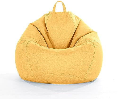 FANSU Bean Bag Cover Without Filling, Linen Solid Colours Gaming Bean Bag Chair for Adult Kids, Premium Highback Beanbag Seat Stuffed Animal Toy Storage Lazy Sofa (S,Yellow)