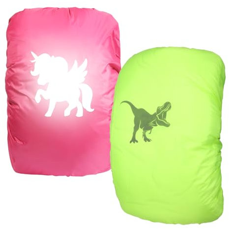 KATOOM 2er Regenhülle Rucksack Schulranzen Regenschutz wasserdichte Regenüberzug Ranzen Rucksackschutz für Outdoor Camping Wandern mit Reflektorstreifen Sicherheitshülle