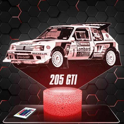 Nachttischlampe - Touch-Nachtlicht Auto 205 GTI Rallye 3D-LED-Lampe Illusion, Geschenkidee Weihnachten Geburtstag Junge und Mädchen Nachttischlampe Kinder- oder Erwachsenenzimmer TOP