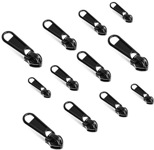 TIESOME 12 Stück Zipper Reparatursatz, 4 Zipperschieber Modellgrößen Reißverschluss Schieber Reißverschluss Reparaturset Reißverschluss Zipper Ersatz #3#5#8#10 für Jacke Mantel Koffer