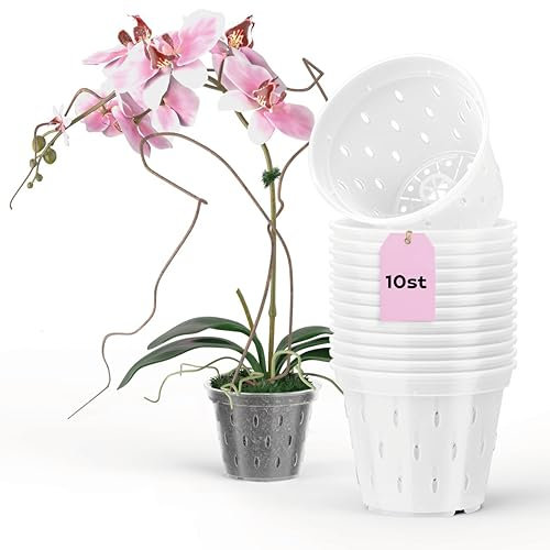 Garten lux Lot de 10 Pots à orchidée en Plastique Transparent avec Trous - Diamètre : 17 cm - Hauteur : 13 cm - pour orchidées - pour l'intérieur - 1,5 l