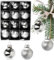 BRUBAKER 12 Stück Weihnachtskugeln - 3 cm Baumkugel Set - Handbemalter Christbaumschmuck Mini Kugeln mit Glitzer Sternen für Weihnachtsbaum - Weihnachtsbaumkugeln aus Glas - Silber