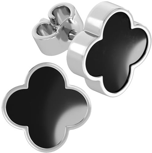 Black Onyx Clover Earrings, Kleeblatt-Ohrringe mit schwarzem Onyx, Silber Ohrringe Damen 925, Ohrringe Silber 925 Mädchen, Ohrhänger Silber 925, Ohrklemme Silber 925, Ohrstecker Damen