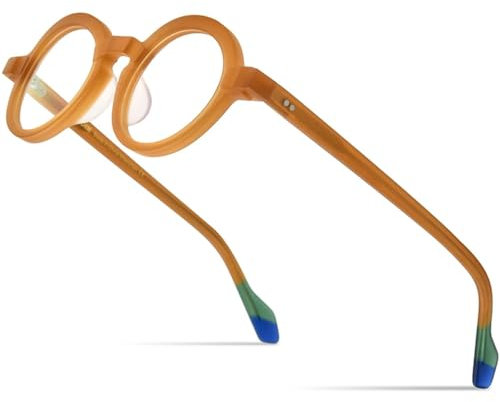 MUTYNE Mehrfarbige Acetat-Brillengestelle für Herren, matt, Retro, rund, für Damen, Brillen, Mattorange, Einheitsgröße
