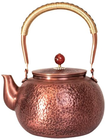 Joojeers Teekessel aus 100 % reinem Kupfer, handgefertigte Teekanne ohne schädliche Beschichtung, 1,2 mm dicke Teekanne für den Herd, 1500 ml, coptea01
