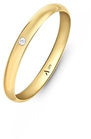 Amberta Allure Damen Hochzeits Ring mit Zirkonia aus 9K Gold: 2.5 mm Ehering mit bündiger Fassung 9ct Größe 53