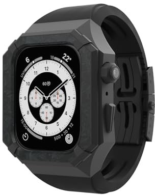 【RACINGPREMIUM】AppleWatch 44/45mm High-End modifiziertes Armband+Edelstahl Titanlegierung Schutzhülle, kompatibel mit iWatch S9/S8/S7/S6/S5/SE Serie (For AppleWatch 45mm, Racing Schwarz)