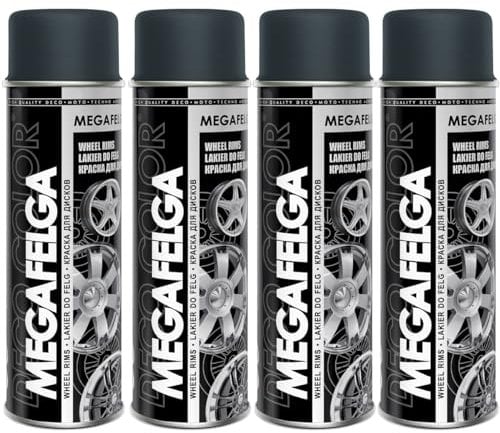 Deco Color 4er Sparpack MEGAFELGA GRAU RAL 7016 MATT in 500ml - Felgenlack - Lackspray für Alufelgen und Stahlfelgen (4 Dosen 500ml Felgenlack Grau)