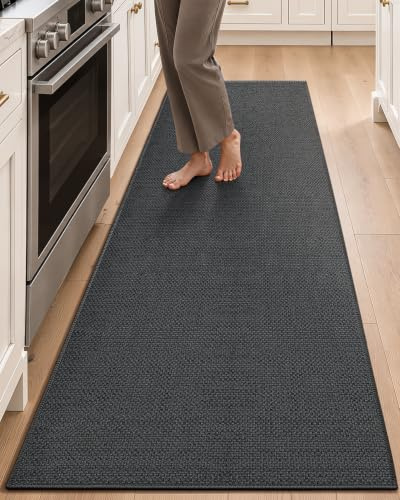 COLOR&GEOMETRY 71x243cm Küchenteppiche rutschfeste Waschbar, Grau | 4mm Dünne Gewebe Gummi Gestützt Runner Teppich, Absorbierende Leicht zu Reinigen Fußbodenmatten für vor dem Waschbecken, Flur