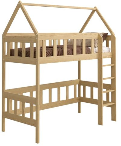Loft Bed Hausbett Etagenbett Kinder 180x90 Hochbett Mit Treppe Kinderhochbett Hoch Bett Erwachsene Jugendliche (natürlich)