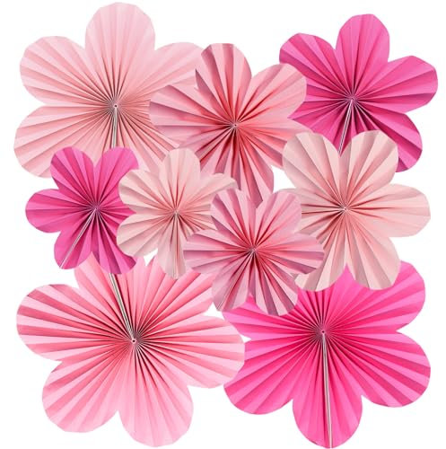 Surflyee 9 Stück Papierblumen Deko Hängend, Blumen Papier Deko, Fächer Dekoration, Papier Blumen Hängende für Geburtstagsfeiern, Zusammenkünfte, Hochzeiten, Babypartys, Rosa Papierblumen