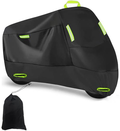 Motorcycle Covers,Sunproof Waterproof Outdoor Indoor Motorbike Cover,300D Oxford Scooter Moped Cover Rain UV Dust Protection with Reflective Strips,fit up to 84 inch Bike Bicycle(86.6x37x43inch)