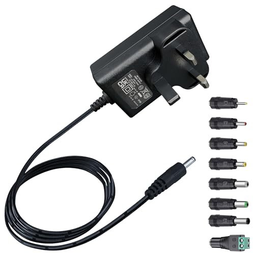 24V 1A 24W 1.8M/6Ft Long Power Supply Adapter, AC DC Switching Adapter (Input 100-240V, Output 24Volt 1Amp 1000mA), Wall Mount Transformer Plug with 8 Interchangeable Tips, UKCA Listed