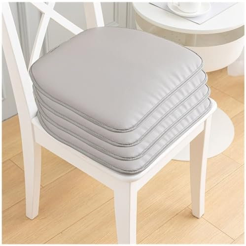 Grau,Set of 4, Stuhlkissen Für Esszimmerstühle, 43 X 40 cm Leder Hufeisen Stuhl Kissen Durable Soft Sitzkissen, rutschfeste Küche Stuhl Pad Mit Krawatten Mit Maschine Waschbar Abdeckung
