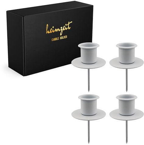 heimzeit Kerzenhalter zum Stecken für Stabkerzen und Tischkerzen aus Metall [4 Stück] Farbe: Weiß, Stilvolles Design, Kerzenstecker Adventskranz für eine Elegante Raumdekoration