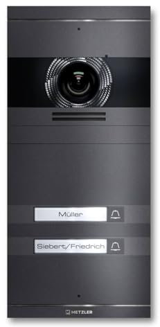 Metzler VDM10 2.0 Video Sprechanlage mit Türöffner (Stromversorgung) & Namensschild - Anschluss LAN POE - Türsprechanlage mit HD-Kamera, für 2 Familienhaus, in Eisenglimmer aus V2A Edelstahl