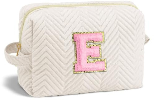 Parima Geschenke für Mädchen - Kosmetiktasche Mädchen Kulturbeutel Damen Make up Tasche Damen Personalisiert Kosmetiktasche Geburtstagsgeschenk für Frauen Teenager Schwester Buchstaben Schminktasche E