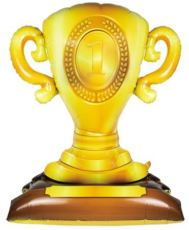KOBOKO Stehen Trophäenballon, 104x85cm Riesen Pokal Folienballon Geburtstag, Golden Champion Luftballons Graduation Deko, Fussball Pokal Helium Ballon Gold Kindergeburtstag Deko, Trophy Balloon