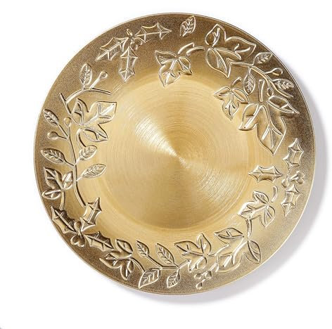 Dekoteller 33cm Kunststoff mit Mistelzweig Muster - festliche Platzteller für die Weihnachtszeit - Tischdeko Unterteller für Winter Weihnachten - Weihnachtsteller Weihnachtsdeko - Gold metallic