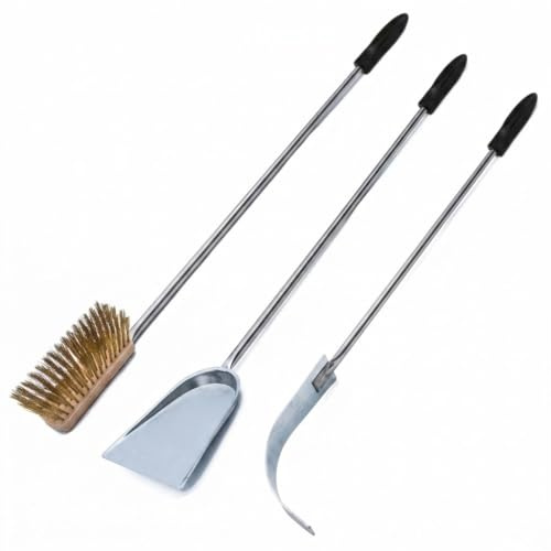 GIEMME Holzofen Zubehör Set mit 113 cm Griff für 100/110 cm Öfen | Bürste; Glutschaufel; Ascheschaufel; Polymergriff; für Glut, Asche und Reinigung; Made in Italy