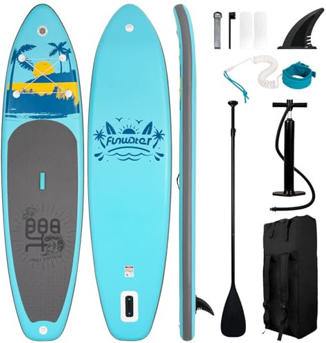 FunWater Aufblasbares ultraleichtes Stand Up Paddle Board mit Stand Up Paddle Board, Adj Floating Paddles, Pumpe, SUP Reiserucksack, Leine, Gurt, Touring für alle Niveaus (Blaugrau)