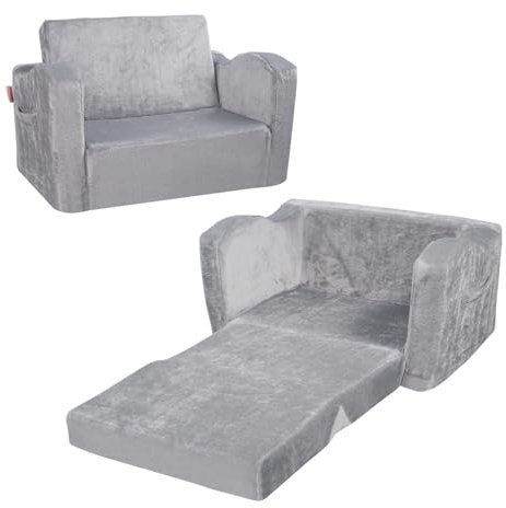 VEVOR 2 in 1 Kindersofa Umwandelbar Zum Liegestuhl, Ausklappbarer Sessel, Kleinkind Armlehnenstuhl-Bett, Zusammenklappbares Spielsofa, Kindercouch Grau 104 x 58 x 32 cm