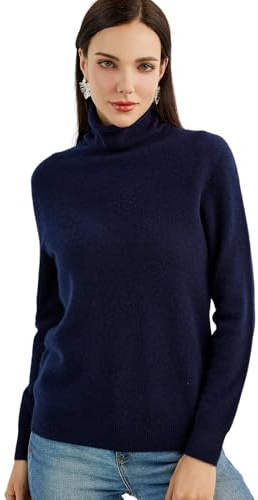 Chanyarn 100% Puro Cashmere Maglione da Donna Dolcevita Manica Lunga Caldo Morbido 2024 Autunno Inverno Maglia Pullover (Navy Blue,L)