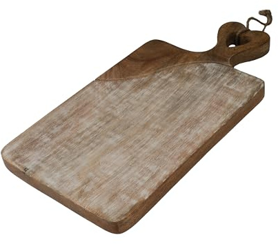 Amiens - Tagliere grande in legno bicolore con manico intagliato a forma di cuore (grande)