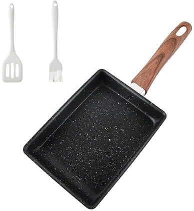 YFaith Tamagoyaki Pfanne, 19 x 15,5 x 4 cm, Quadratische Omlettenpfanne, Antihaft Japanische Spiegeleipfanne, Mini Pfanne mit Holzgriff, Silikonspatel und Pinsel, für Omeletts, Crêpes, Steaks