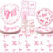 Décorations de fête avec nœud rose – Vaisselle de fête – Assiettes à dessert, assiettes, tasses, serviettes, nappes, pailles pour coquette fille, fournitures de fête d'anniversaire, pour 40 personnes