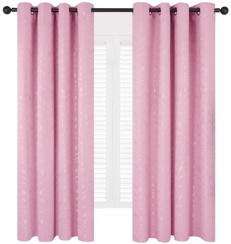 Deconovo Verdunkelungsvorhänge mit Ösen Blickdichte Wohnzimmer GardinenDicke Thermovorhang Kälteschutz Thermogardine mit Linienmuster, 180x140 cm(HöhexBreite), Rosa, 2er Set