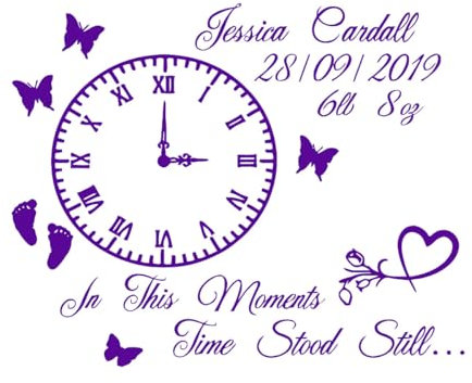 Wandaufkleber mit Aufschrift „In diesen Momenten stand die Zeit still“ von Family, personalisierbar, Herz, Flora, Vinyl, für Babyzimmer und Kinder, groß – 68 x 85 cm