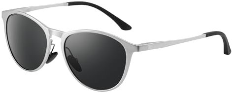 Sonnenbrille-Damen-Al-Mg Metall-Rahme-Polarisiert-Ultraleicht-Rund-Herren-Unisex-UV400-Retro-Klassisch-Trendy-Sonnenbrillen-Vintage Geeignet FüR Camping-fotografie-Outdoor-Geschenke für frauen-Silber
