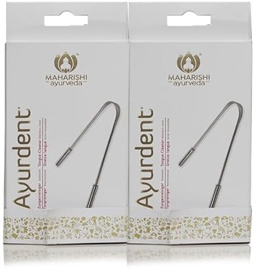 Maharishi Ayurveda Zungenschaber für Erwachsene | Edelstahl Zungenreiniger | Mundgeruch Bekämpfen | 100% für Mundhygiene | 2er Pack