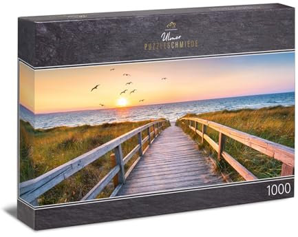 Ulmer Puzzleschmiede - Panorama-Puzzle 1000 Teile „Abendstunde auf Sylt - Nordsee-Motiv mit Sonnenuntergang über den Dünen am Strand von Sylt, Deutschland