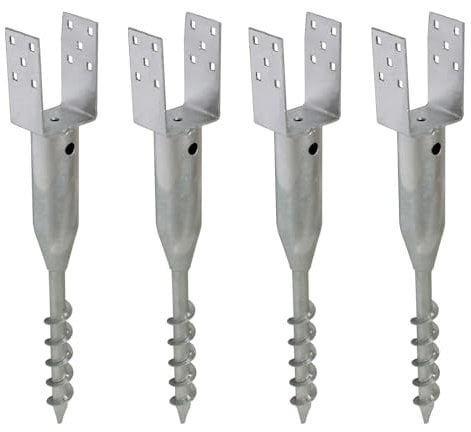TRUTZHOLM 4x U-Profil Bodenhülse zum Einschrauben feuerverzinkt für Vierkanthölzer 70 bis 100 mm Einschraubbodenhülse Pfostenträger Einschraubhülse Zaunbau (9x9 cm)