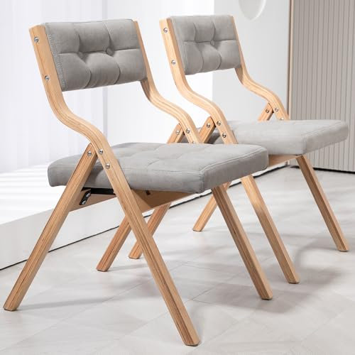 Villeston Klappstühle mit Polster, Holzgepolsterte Klappstühle 2er Pack, Tragbarer und Bereits montierter Klapp-Essstuhl für Gäste, Küche, Büro, Hochzeit und Party