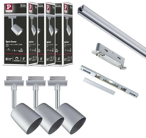 Paulmann 5245 URail Schienenspot Cover Starterset GU10 max. 10W dimmbar 230V Chrom matt, Chrom