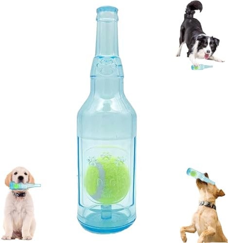 ZPSCXQ Pet Chew Beer Bottle Ball Toy, Beer Bottle With Tennis Ball Dog Toy, Dog Toy Bottle With Inside It, Medium Large Dog Outdoor Playing Training Chewing Dental (Blue, Small)