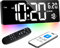 XREXS 16,5 Montre Murale Numérique Bluetooth, Affichage Blanc & Lumière Ambiante Multicolore - Affiche Heure/Temp/Calendrier/Minuteur/Alarme - Idéale pour Salon/Cuisine/Bureau