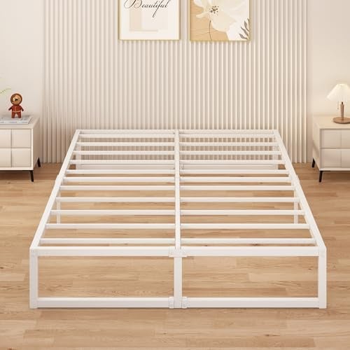 Yicensen Cadre Lit 140 x 190 cm, 2 Places, Métal Lattes Acier, Bianco | Charge Maximale de 500 kg, Hauteur 36 cm, Silencieux, Aération Optimale, Pieds Antidérapants, Facile à Nettoyer