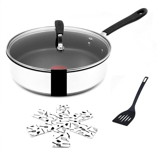 Tefal Jamie Oliver Schmorpfanne Induktion 25cm mit Deckel 4 tlg, Saute-Pfanne, beschichtet, HOHER RAND, Spülmaschinenfest, ALLE HERDARTEN, Edelstahl, E34