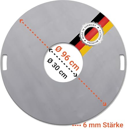 FENNEK Feuerplatte Ø 96 cm | Grillring aus 6,0 mm Feinkornstahl | Für Feuertonne, Feuerschale, Fassgrill, Ölfass | Große Öffnung | Made in Germany