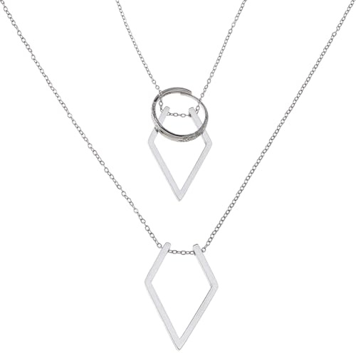 Hobbspring Ring-Halter Halskette Platin Geometrische Charm Halskette Vintage Rhombus Anhänger Edelstahl Hochzeits Halsketten Schmuckgeschenk Für Frauen Und Damen Mit Samtbeutel