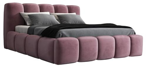 A&J MöbelLand Polsterbett 140x200 mit Bettkasten und Lattenrost – Sonic, Bett mit Matratze und Stauraum in Rosa